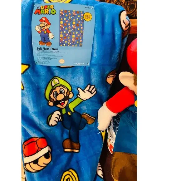 Super Mario Easter bundle 18 in Mario plush 50by70 throw no hanger,peep markers